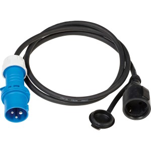 CEE lakókocsi adapter kábel, 1,5 m, kék, kempinghez és kerthez.