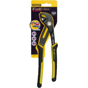 Stanley Fatmax vízpumpafogó, 254 mm, sárga-fekete markolattal és PushLock rendszerrel.