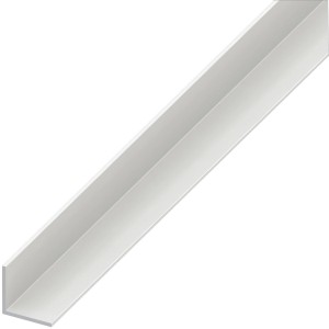 Fehér PVC szög 20x20x1,5 mm, 2 m hosszú, különféle beltéri alkalmazásokhoz.