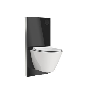 Fali WC t.b.t. fekete előfalas szereléssel szárazépítéshez.