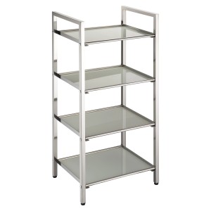 Mayotte fürdőszobai polc 4 üveg és rozsdamentes acél polccal, 92 cm magas.