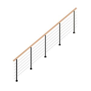 StarWood Kos fém korlát bükkfa kapaszkodóval, fekete, 300 cm. Lépcsőkorlát rozsdamentes acél betéttel.