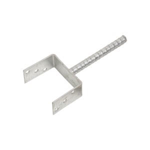 U alakú oszloptartó betonozáshoz, 121 mm széles, bordázott dübellel fa szerkezetekhez.