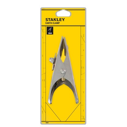 Stanley 300A földelő csipesz hegesztőgép tartozékokhoz sárga csomagoláson.