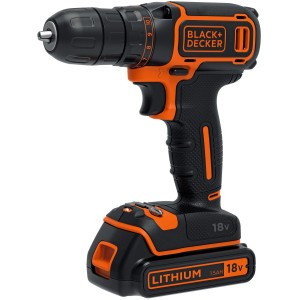 Black+Decker BDCDC18B-QW akkus fúró-csavarozó akkumulátorral, 18V, csavarozáshoz és fúráshoz.