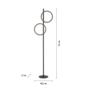 Fekete Just Light Mini Ritus design állólámpa két világító gyűrűvel nappaliba és hálószobába.