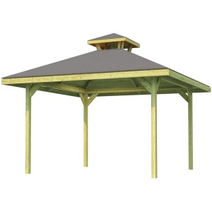 Weka Pavillon Gartenoase 651 tetővel, 380x380 cm, faszerkezet szürke tetővel.