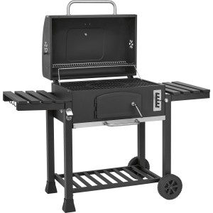 Fekete Jamestown Jaxon XL faszenes grill moduláris grillráccsal és oldalsó asztalokkal.