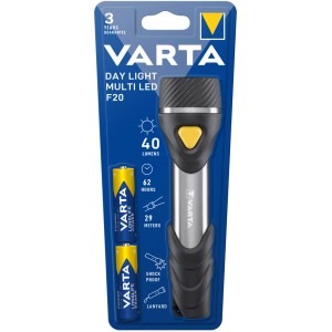 Varta Day Light Multi LED F20 zseblámpa elemekkel, ezüst/fekete.