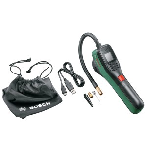 Bosch EasyPump akkus légpumpa tartozékokkal és táskával.
