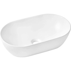 Ovális baliv pultra szerelhető mosdó matt fehér porcelánból, túlfolyó nélkül. Modern design fürdőszobába.