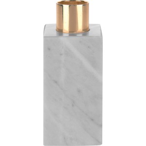Modern 'Modern Antique' gyertyatartó fehér-szürke márványból, arany gyertyatartóval.