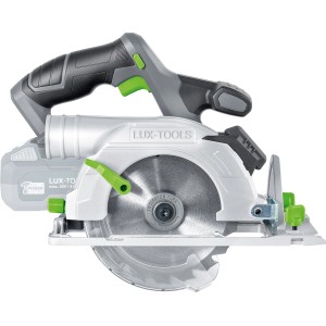 LUX akkus kézi körfűrész 1 PowerSystem A-HKS-20/150, akkus körfűrész szürke, fehér és zöld színben.
