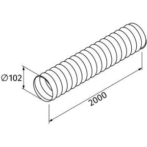 Ábra egy rugalmas, nehezen gyulladó tömlőről, 2 m hosszú, 102 mm átmérőjű, lapos csatornarendszerekhez.