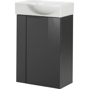 Fackelmann SBC mosdószekrény, antracit, 44 cm széles. Kompakt fürdőszobai szekrény fehér mosdóval.