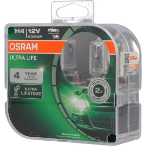 Osram Ultra Life H4 Duobox: 2 darabos, hosszú élettartamú halogén autó izzó szett személygépkocsikhoz és motorkerékpárokhoz.