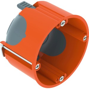 Narancssárga, légmentes OBO üreges fali doboz, 68 mm átmérő, elektromos szerelésekhez.