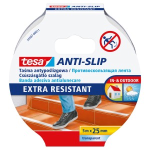 Tesa csúszásgátló szalag, átlátszó, 5 m x 25 mm, lépcsőkhöz és sima felületekhez.