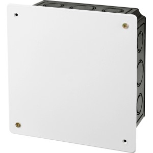 Süllyesztett kötődoboz, 165x165mm, fekete-fehér, fedéllel és kivehető nyílásokkal a kábelek számára.