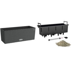 Lechuza Balconera Bundle-Set 50, függő virágtartó öntözéssel, gránit színű, tartozékokkal.