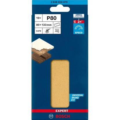 Bosch Expert C470 csiszolópapír, 80x133mm, P80, 10 darab, rezgőcsiszolókhoz.