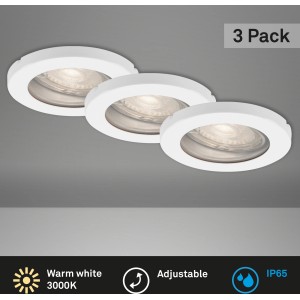 Briloner LED süllyesztett spotlámpa 3 részes készlet, fehér, IP65, beltéri és fürdőszobai használatra alkalmas.