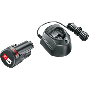 Bosch akkumulátor szett PBA 12 V/1,5 Ah töltővel, alkalmas Home & Garden eszközökhöz.