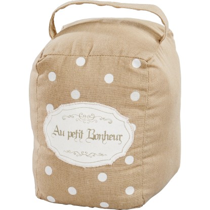 Ajtókitámasztó - Au petit bonheur felirattal 12 cm x 12 cm x 18 cm bézs