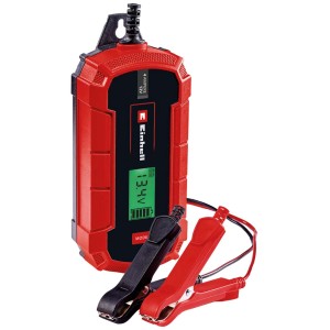Einhell CE-BC 4 M akkumulátortöltő autóelektronikához LCD kijelzővel és töltőcsipeszekkel.