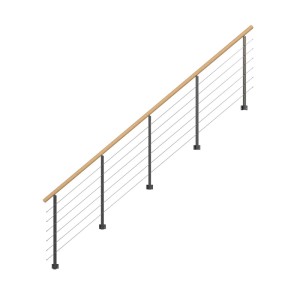 StarWood Kos fém korlát, 275 cm, tölgyfa kapaszkodóval és antracit oszlopokkal.