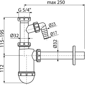 Alca Mosdószifon DN32 csatlakozóval, 5/4" hollandi anyával A430P