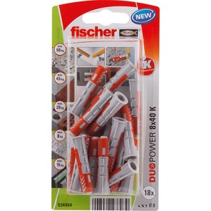 Fischer Duopower 8x40 K tiplik, 18 darabos készlet, biztonságos rögzítéshez különböző építőanyagokban.