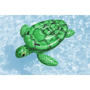 Bestway Tidal Turtle úszógumi, zöld felfújható teknős fogantyúkkal a vízben.