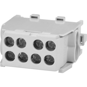 Szürke fővezeték elágazó kapocs, 1 pólusú, 16-25 mm²-es kábelekhez, DIN sínre szerelhető.