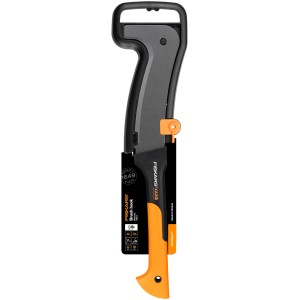 Fiskars WoodXpert XA3 Machete 50 mm átmérőjű ágakhoz, kerti fűrész ívelt pengével és narancssárga nyéllel.