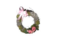 Felakasztható ajtódísz rózsaszín virággal 25 cm