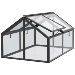 Vitavia Gamma ESG fekete üvegház, nyitható tetőablakokkal. Ideális palántázáshoz.