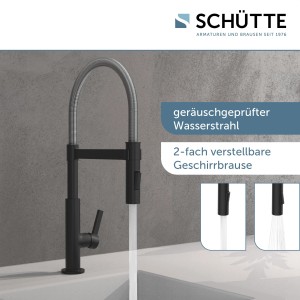 Schütte Miami spirálrugós mosogató csaptelep, króm/fekete matt, szórófejjel.