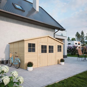 Timbela fa kerti ház M331, 11,91 m² ablakokkal, természetes kivitel.