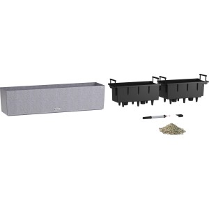 Lechuza Balconera Stone 80, kőszürke virágláda tartozékokkal.