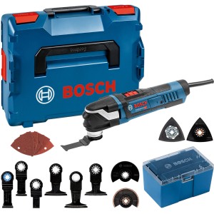 Bosch Professional Multicutter GOP 40-30 tartozékokkal L-Boxxban és különféle tartozékokkal.