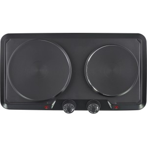 Fekete-ezüst 2-égős főzőlap, 2500 W. Kompakt főzőlapok kempingezéshez vagy kis konyhákba.