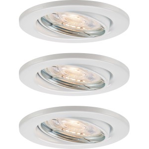 3 darabos LED-es süllyesztett spotlámpa készlet 86R, fehér fém, mennyezetre szerelhető. Süllyesztett spotlámpák meleg fehér fénnyel.