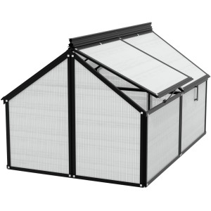 Vitavia Gaia Jumbo üvegház, fekete keret, polikarbonát lemezek, állítható ablakok.