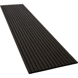 Füstölt tölgy akusztikus panel, 240 cm, fal- és mennyezetburkolathoz hangelnyelés céljából.
