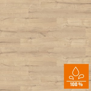 Kaindl Poseidon California Oak laminált padló, vízálló, világos fa hatású, fugákkal.