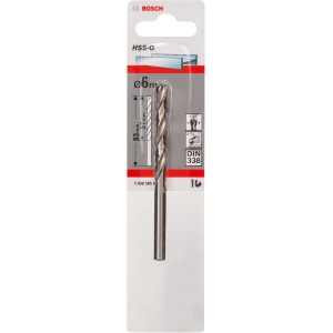 Bosch Pro HSS-G fémfúró, 6 mm, DIN 338, csomagolásban. Spirálfúró acélhoz, öntöttvashoz és műanyagokhoz.