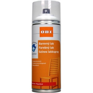OBI színes spray festék, alkalmas beltéri és kültéri festéshez.