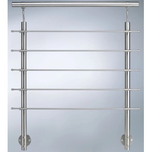 V2A rozsdamentes acél korláttartó oszlop, 100 cm magas, 5 kerek rúddal az oldalsó szereléshez.