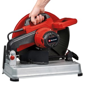 Einhell TC-MC 355/1 fémvágó: Piros fémfűrész kézzel a fogantyún.